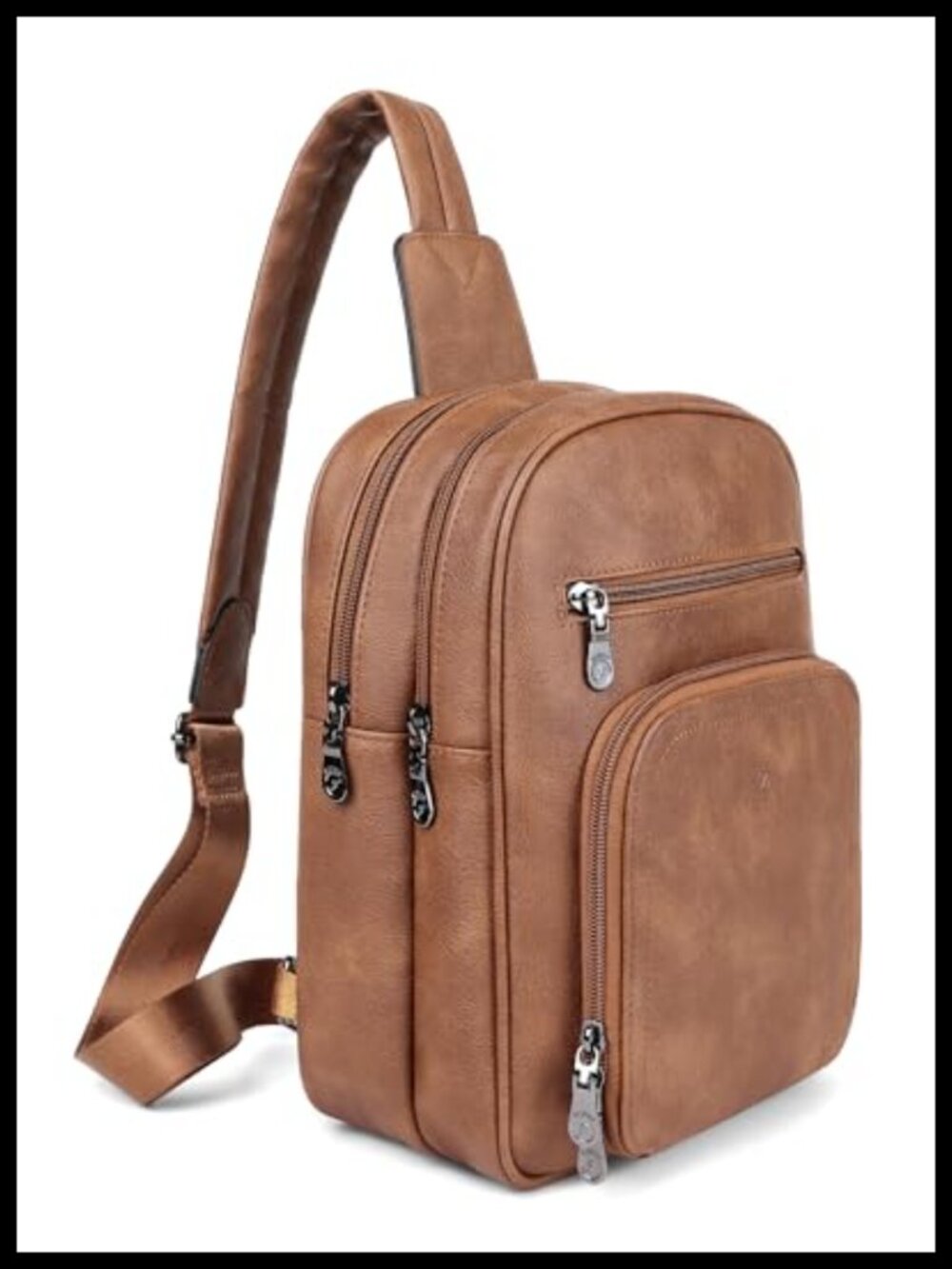 PU Leather Sling Crossbody Bag with Multiple Pockets, Hands-Free